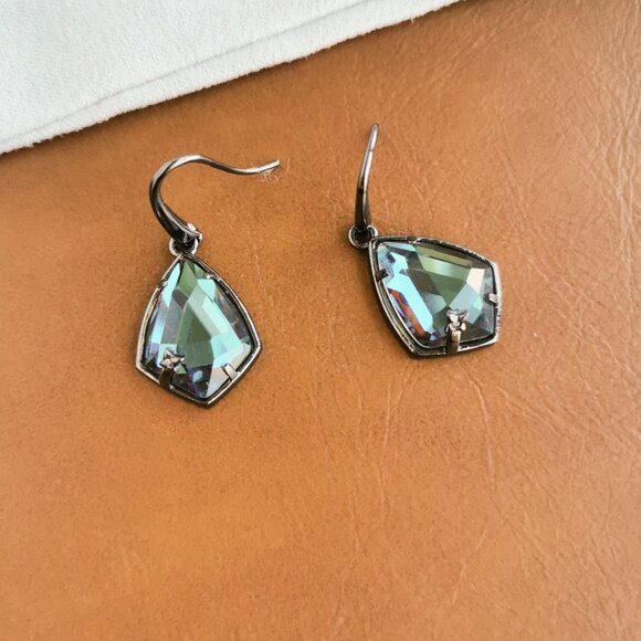 Alicia Bonnie Miley Gunmetal Black Light Gray Dichroic Glass Drop Earrings Trend - Picture 2 of 4